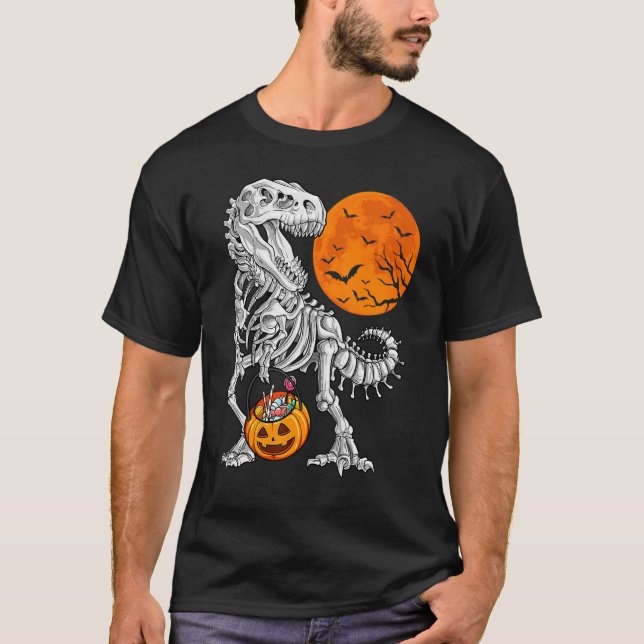 Camiseta Meninos das Halloween Dinossaur Skeleton Rex Scarp (Frente)