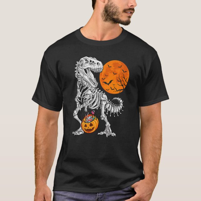 Camiseta Meninos das Halloween Dinossaur Skeleton Rex Scarp (Frente)