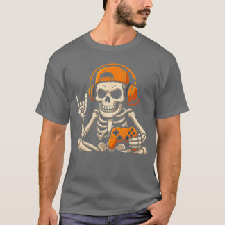 Camiseta Meninos de Halloween Esqueleto Gamer Vídeo Gamer A