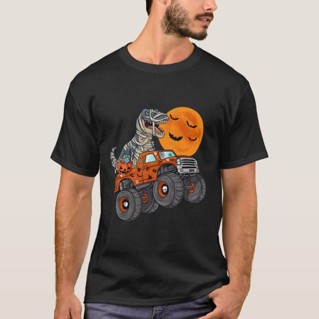 Camiseta Meninos De Truck Monstro Da Mãe De Halloween T Rex (Frente)