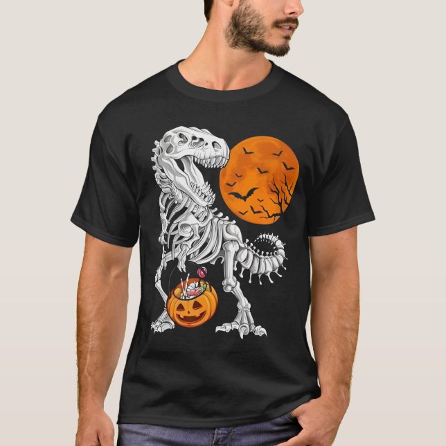 Camiseta Meninos do Halloween Dinossaur Skeleton T rex Pump (Frente)
