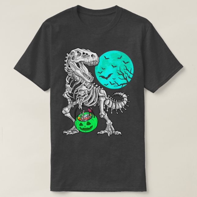Camiseta Meninos do Halloween Dinossaur Skeleton T rex Pump (Frente do Design)