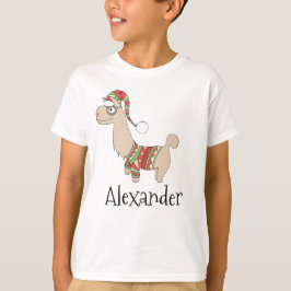 Camiseta Meninos Fofo Natal Llama e nome