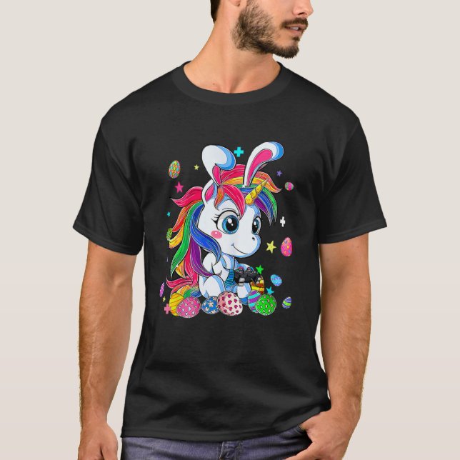Camiseta Meninos Gamer Day Bunny Unicorn Pla (Frente)