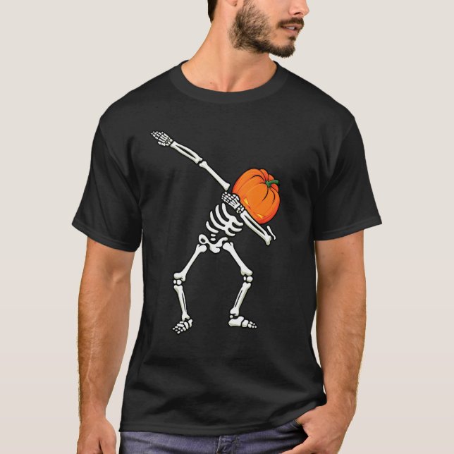 Camiseta Meninos Halloween Dabbing Skeleton Jackolantern Pu (Frente)