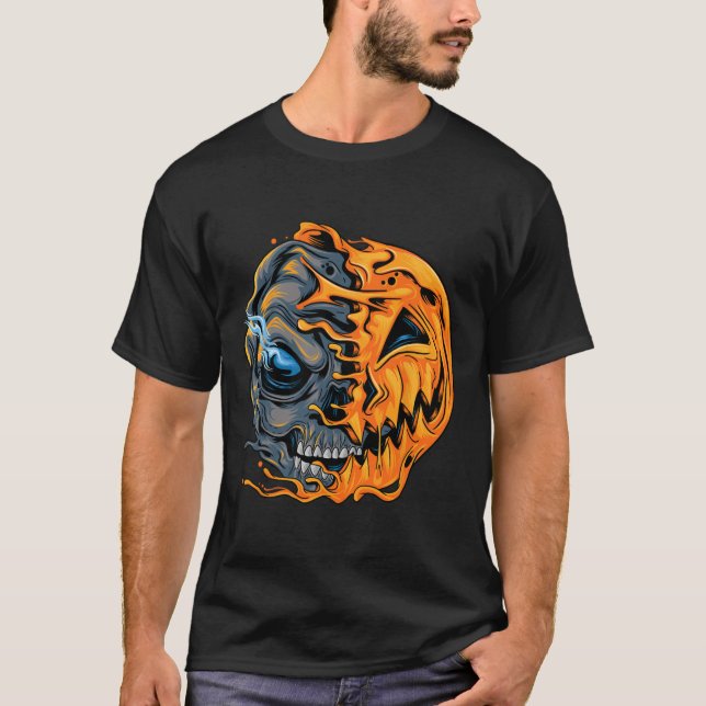 Camiseta Meninos Halloween Pumpkin Skull Crianças Adolescen (Frente)