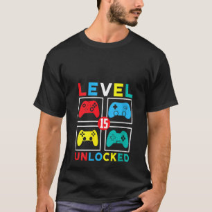 Camiseta Meninos Nível 15 Desbloqueados 15 Aniversário 15 A