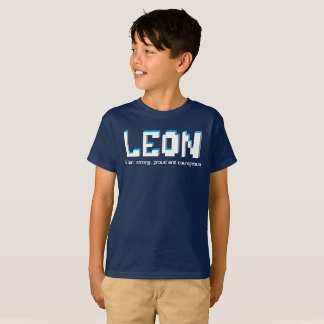 Camiseta Meninos nome de Leon e texto dos pixéis do (Frente Completa)