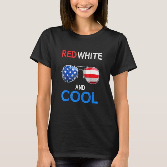 Camiseta Meninos Vermelho Branco Legal 4 De Julho Óculos De (Frente)