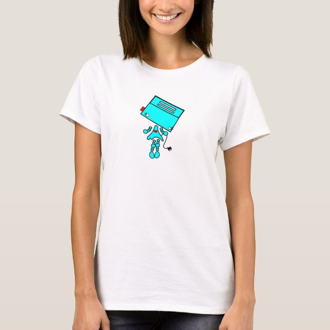 Camiseta menor da menina do robô centrado (Frente)