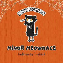 Camiseta Menor Meownace Boo Esqueleto Assustador Gato Hallo
