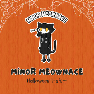 Camiseta Menor Meownace Boo Esqueleto Assustador Gato Hallo