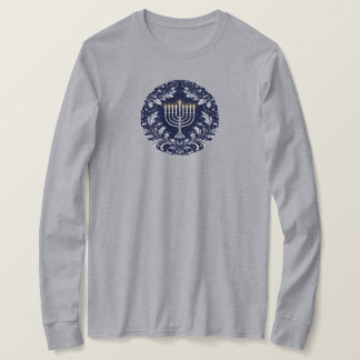 Camiseta Menorá Azul-Marinho Fundo Padrão William Morris