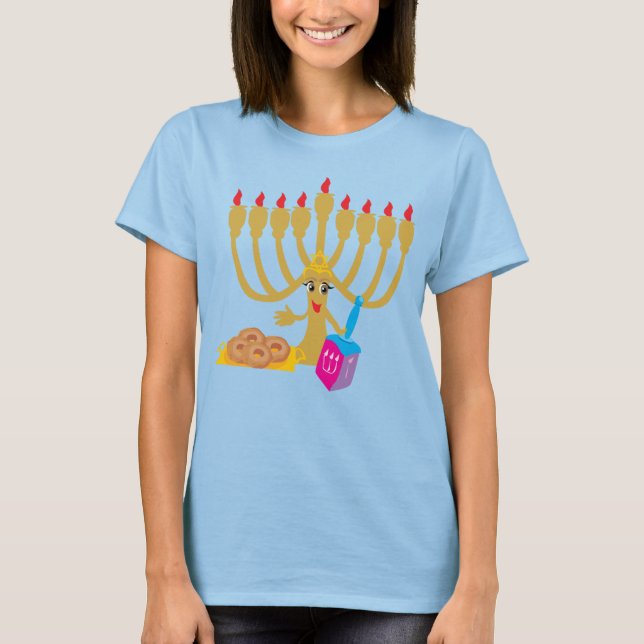 Camiseta Menorah bonita e Marinho Dreidel azul (Frente)