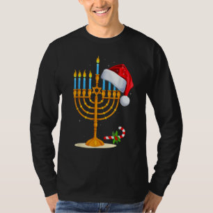 Camiseta Menorah Chapéu de Papai Noel Chanukah Hanukkah Jud