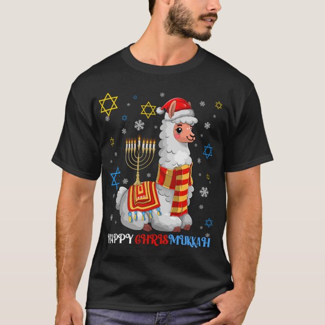Camiseta Menorah Chrismukkah Llama Alpaca Hanukkah Xmas (Frente)
