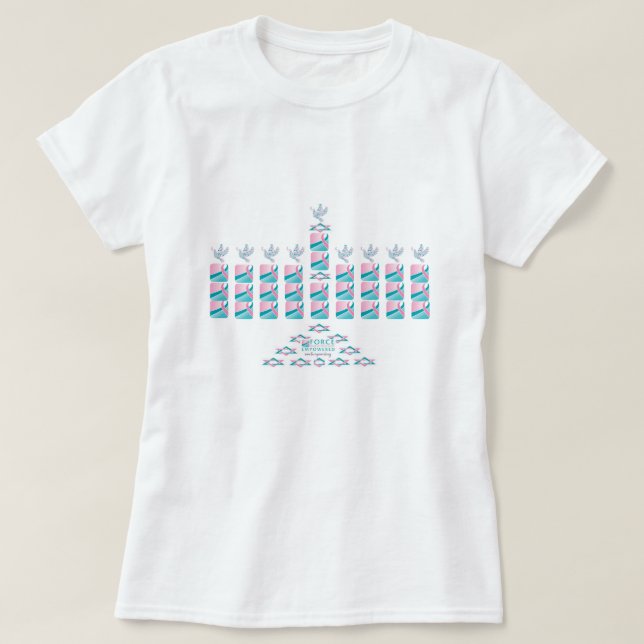 Camiseta MENORAH-Cor-de-rosa & cerceta! (Frente do Design)