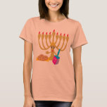Camiseta Menorah e Dreidel bonitos<br><div class="desc">Bonito vestido de camiseta para uma festa de Chanucá, com Menorah e Design Dreidel bonitos</div>