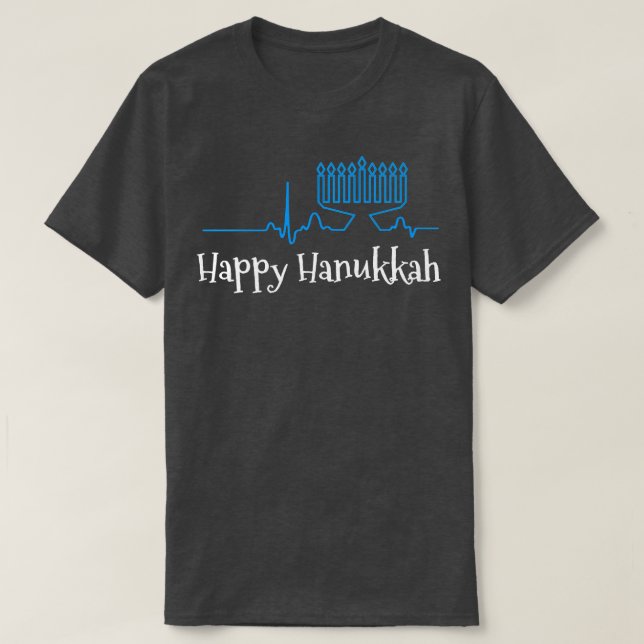 Camiseta Menorah ECG Heartbeat Happy Hanukkah Chanukah Jewi (Frente do Design)