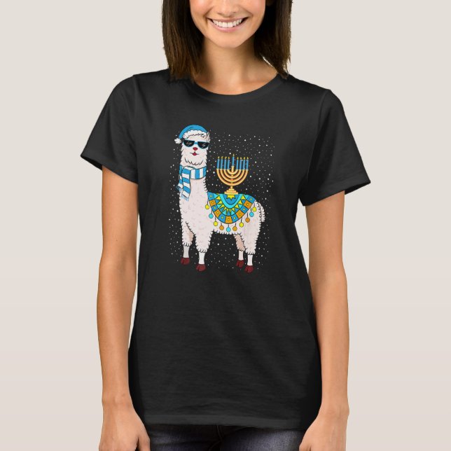 Camiseta Menorah Hanukkah Llama Cute Alpaca Chanukah Premiu (Frente)