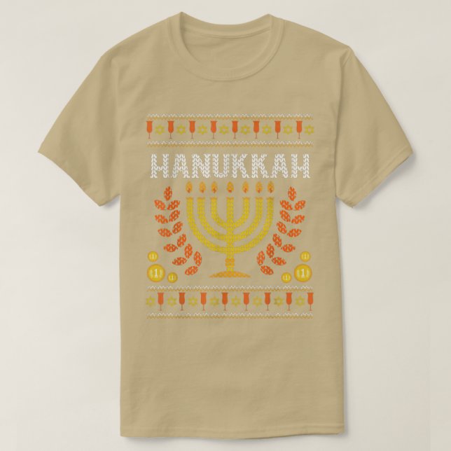 Camiseta Menorah Jewish Holiday Ugly Christmas Sweater Funn (Frente do Design)