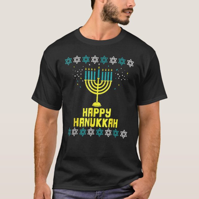 Camiseta Menorah Lights Happy Hanukkah Judeu Cute Chanukah (Frente)