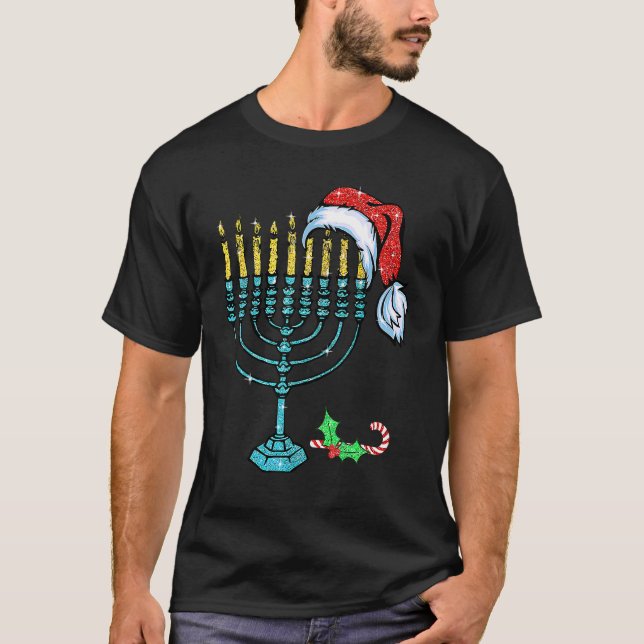 Camiseta Menorah Santa Hat Chanukah Hanukkah Jewish Christm (Frente)