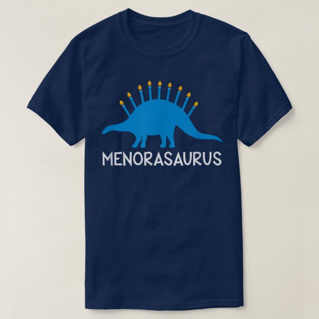 Camiseta Menorasauro Engraçado Hanukkah Dinossauro Menorah (Frente do Design)