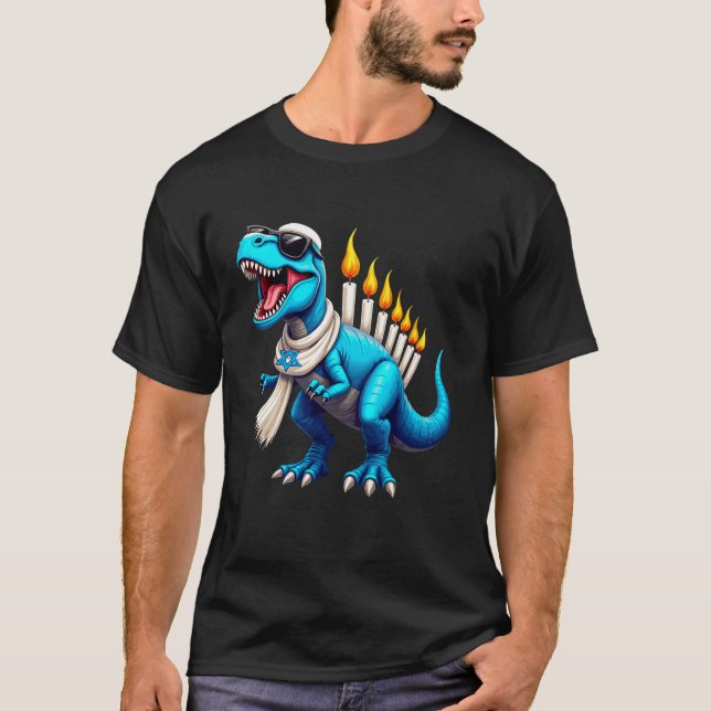 Camiseta Menorasaurus Dinossaur Menorah Hanukkah Crianças J (Frente)