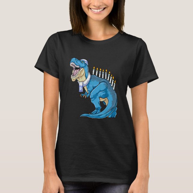 Camiseta Menorasaurus Rex Dinosaur Happy Hanukkah Pjs Famil (Frente)