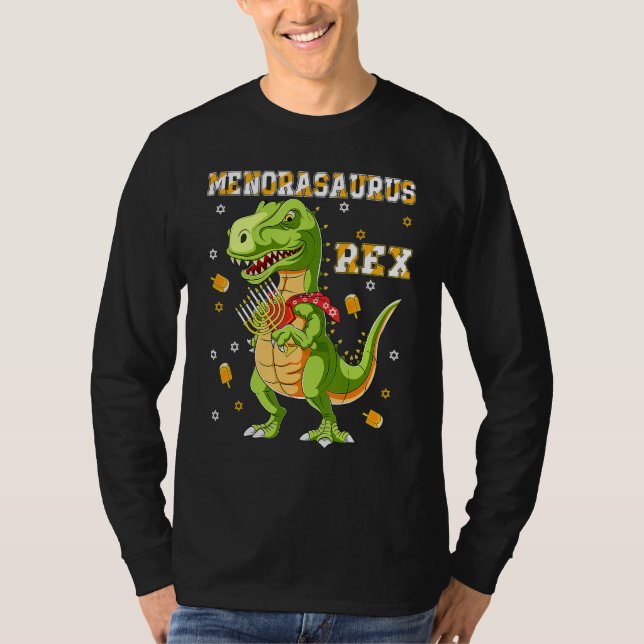 Camiseta Menorasaurus Rex  Dinosaur Rex Hanukkah Menora Pun (Frente)