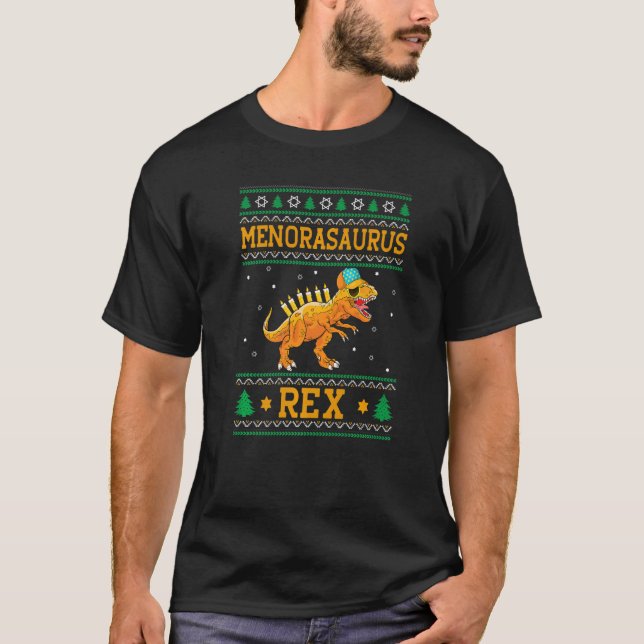 Camiseta Menorasaurus Rex  Dinosaur Rex Hanukkah Menora Pun (Frente)