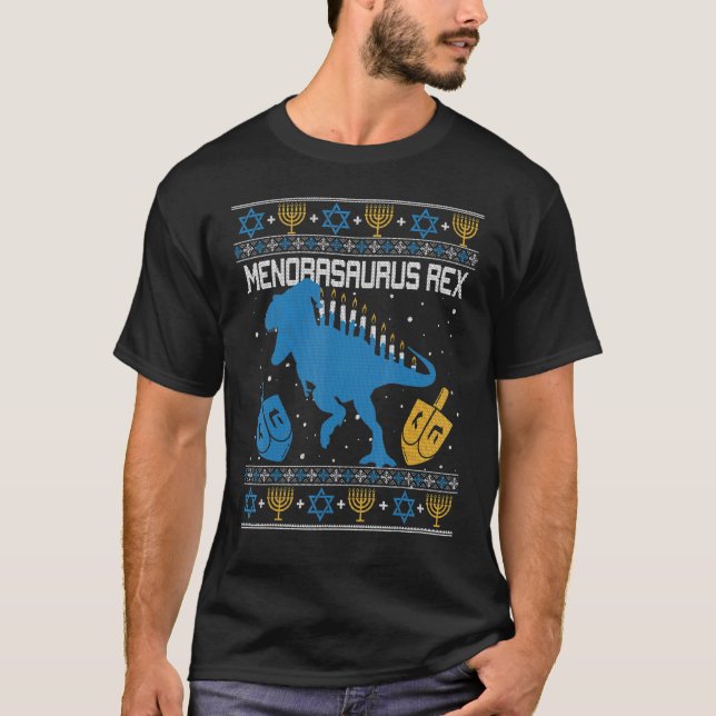 Camiseta Menorasaurus Rex Dinossaur T Rex Hanukkah Menorah  (Frente)