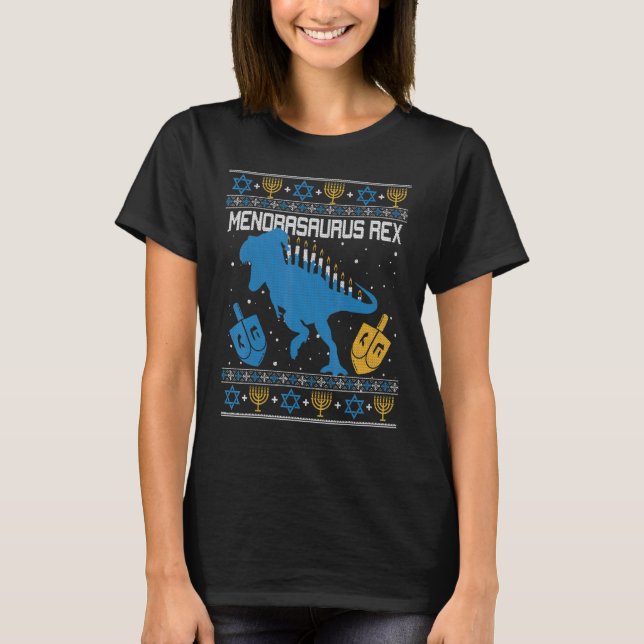 Camiseta Menorasaurus Rex Dinossaur T Rex Hanukkah Menorah  (Frente)