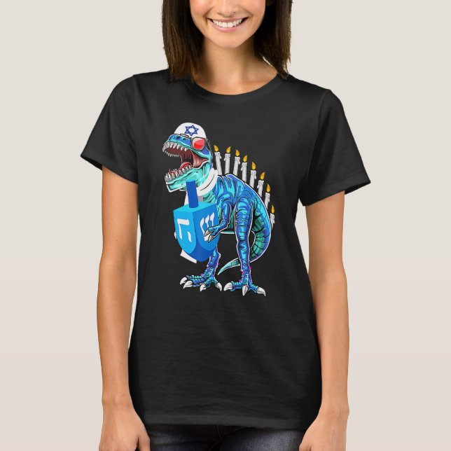 Camiseta Menorasaurus Rex Dinossauro Rex Hanukkah Para Meni (Frente)