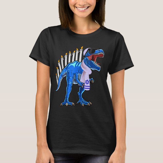 Camiseta Menorasaurus Rex Shirt T Rex Dinosaur Hanukkah Gif (Frente)