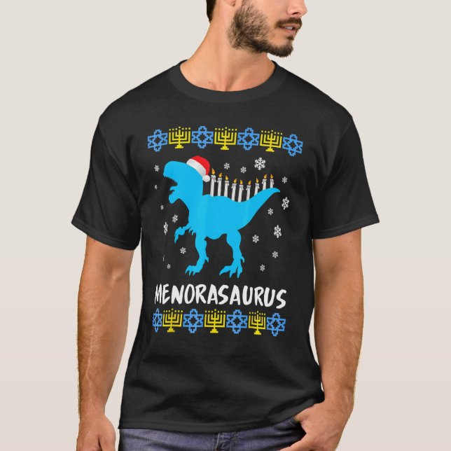 Camiseta Menorasaurus Rex Ugly Hanukkah Sweater Dinosaur Re (Frente)