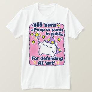 Camiseta Menos 999 Aura Para Defender Gato de Arte de IA