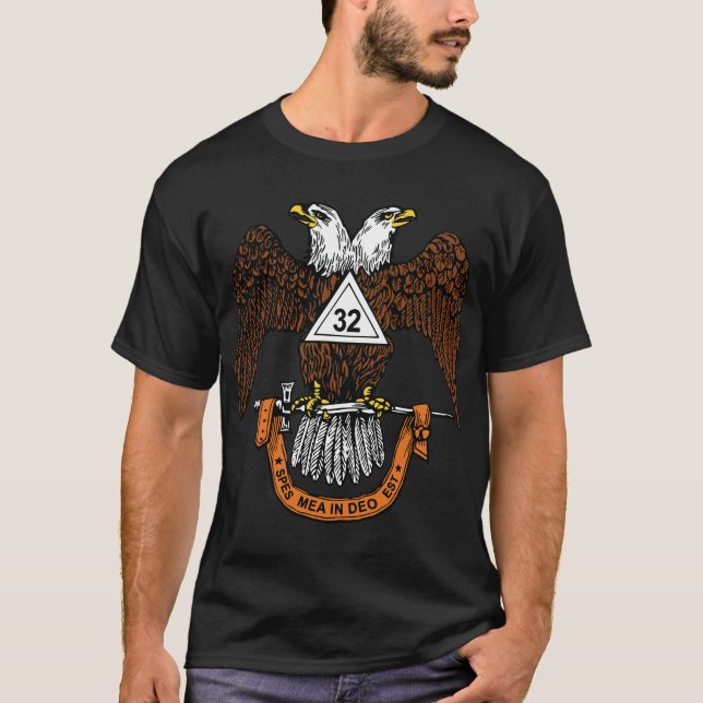 Camiseta Mens 32º Grau Masonic Scottish Rite Wings Down (Frente)