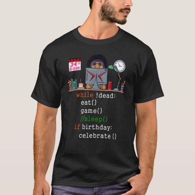 Camiseta Mens 34th Birthday I Video Gamers & Coder I Eat Ga (Frente)