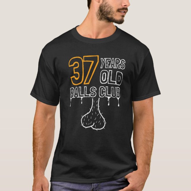 Camiseta Mens 37th Birthday Balls Club 37 Anos (Frente)