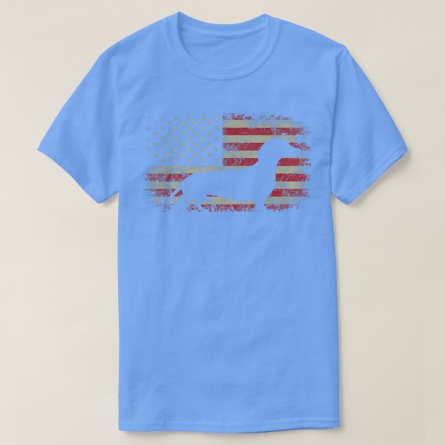 Camiseta Mens 4 De Julho Dachshund American Flag Patriotic (Frente do Design)