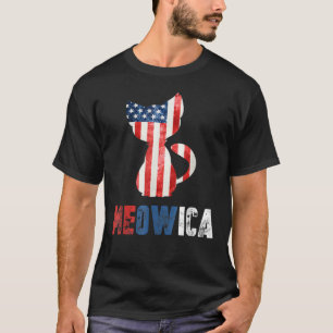 Camiseta Mens 4 De Julho Meowica Cat Patriótica American Fl