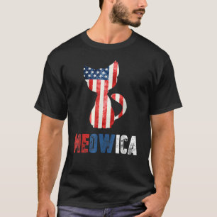 Camiseta Mens 4 De Julho Meowica Cat Patriótica American Fl