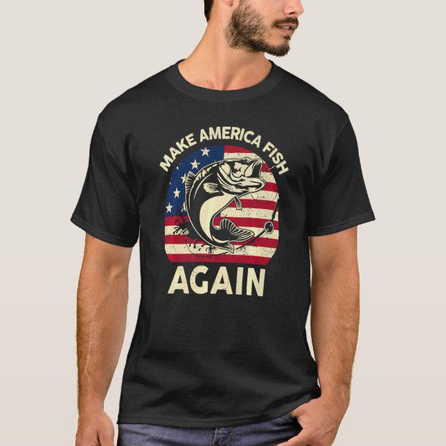Camiseta Mens 4 De Julho Tornam A Pesca Americana De Volta (Frente)