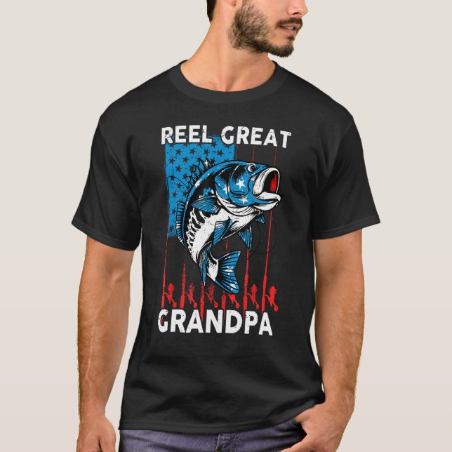 Camiseta Mens 4th July Fishing  Reel Great Grandpa USA Flag (Frente)