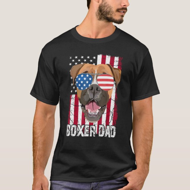Camiseta Mens 4th of July Boxer Dog Dad Father Day  USA Fla (Frente)