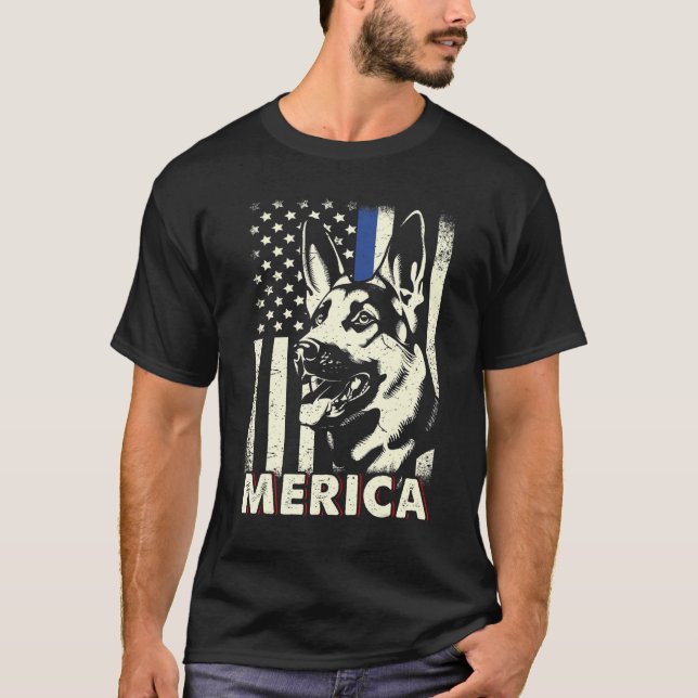 Camiseta Mens 4th Of July  German Shepherd Dog Merica Ameri (Frente)