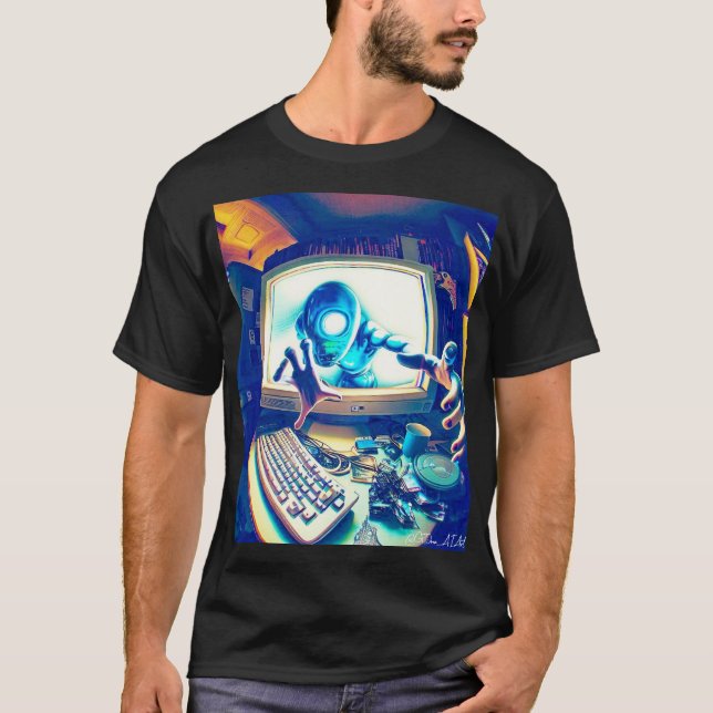 Camiseta Mens Abstrato Tee - Sentient AI 1 (Frente)