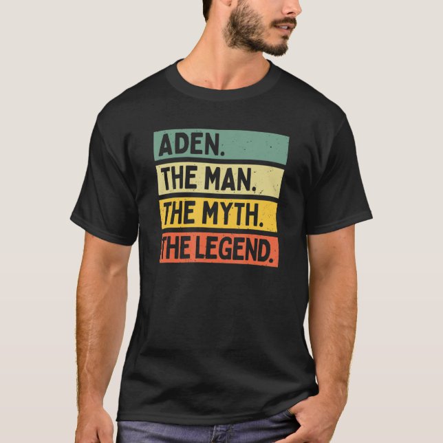 Camiseta Mens Aden O Homem O Mito Que A Legenda Personaliza (Frente)